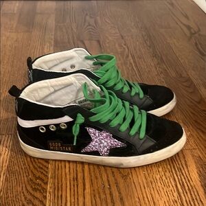 Golden Goose Black Sneakers with Green Laces